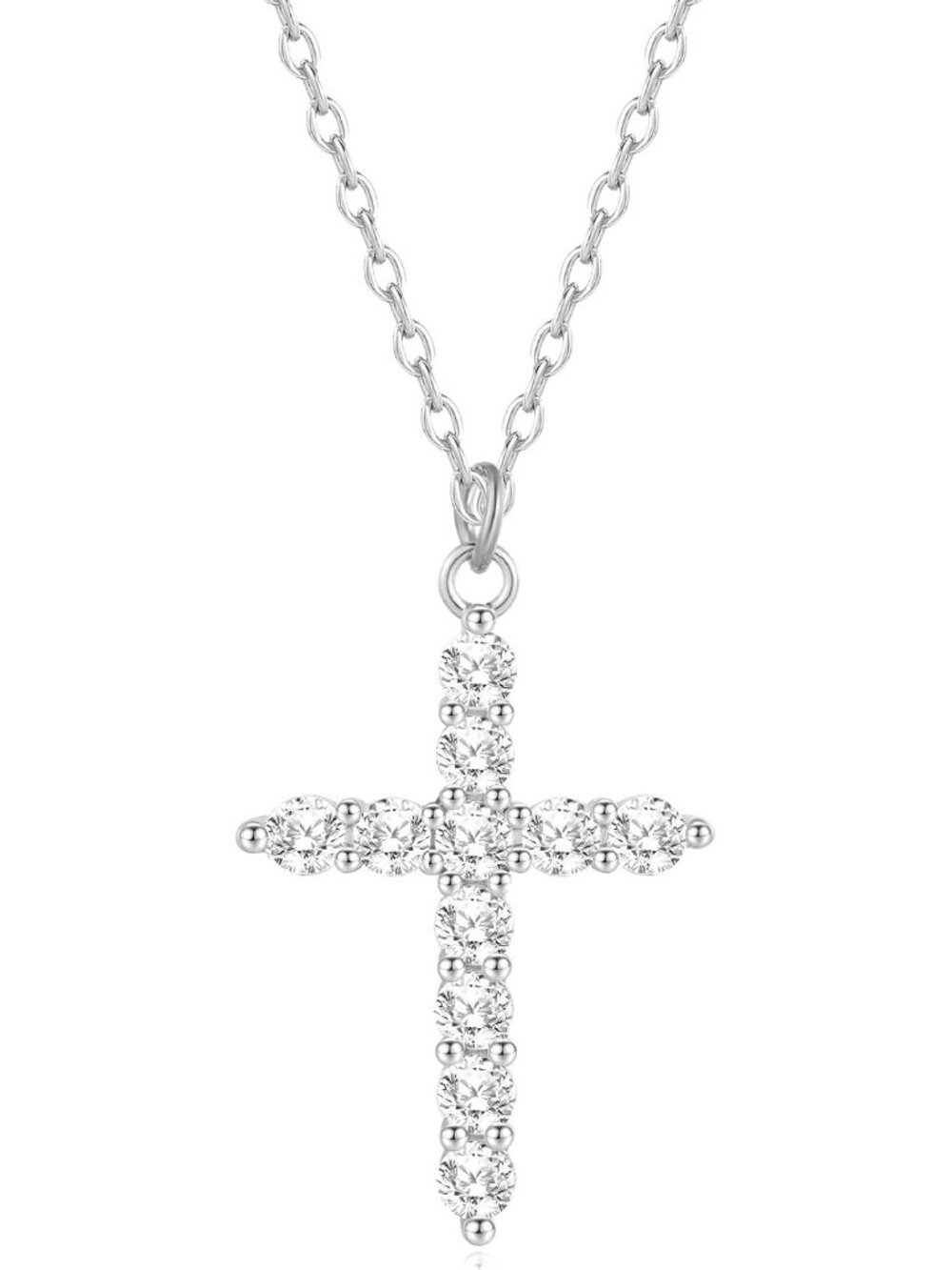 Women's Diamond Silver Cubic Zirconia Cross Chain Dainty Pendant Necklaces